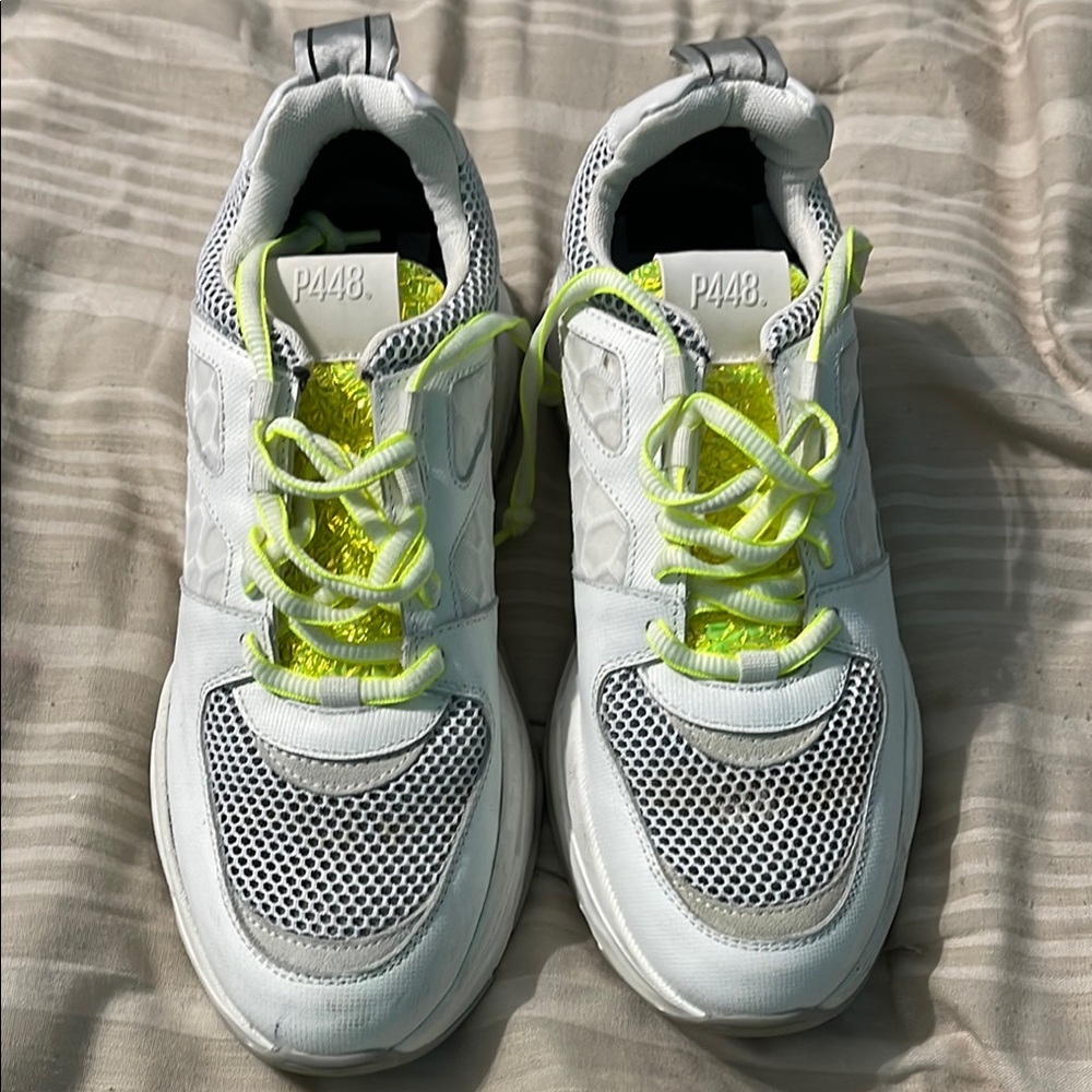 P448 White and Gray Sneakers with Neon Accents